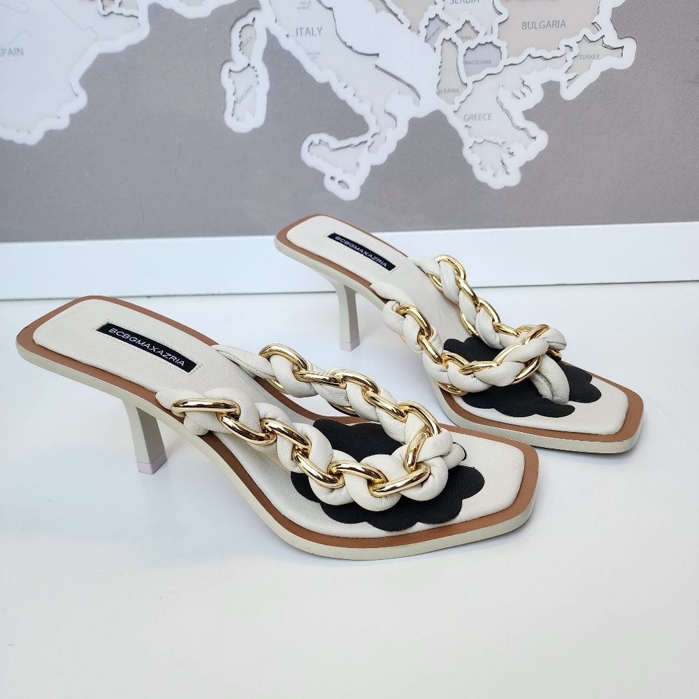 BCBGMAXAZRIA Mistia Braided Chain Kitten Heel Leather Sandal NEW Size 6.5 - Picture 3 of 13